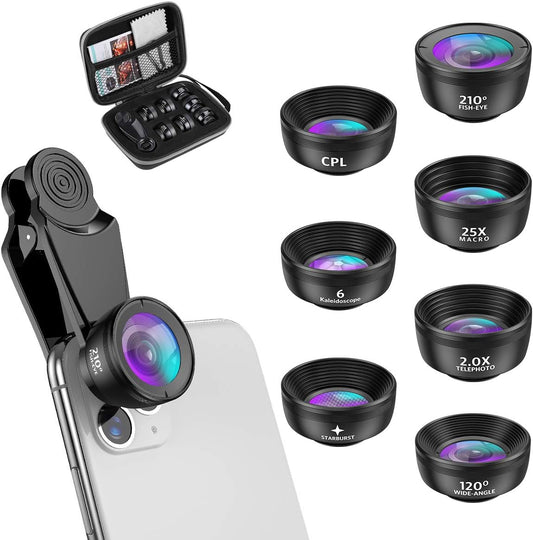 Criacr 210 120 25X 2X 6 7 1 Phone Camera Lens, Fisheye Wide Angle Macro Telephoto Star Lens CPL Kaleidoscope in Phone