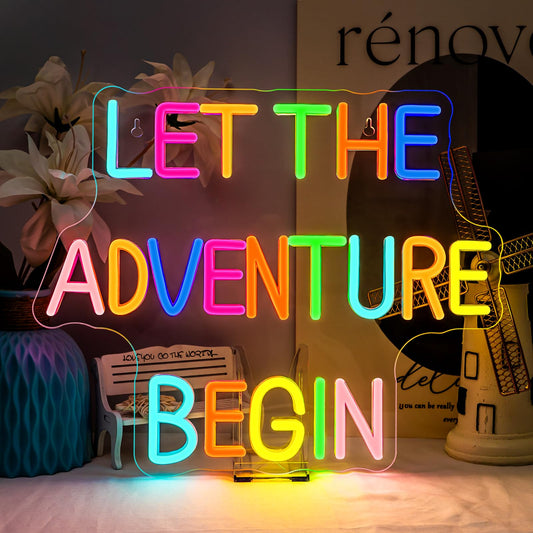 Adventure Neon Sign Colorful RainboW Neon Signs for Wall Decor Dimmable Let's Party Led Sign, Funny Neon Lights for Bedroom Home Club Bar Wedding Engagement Birthday Party Decor