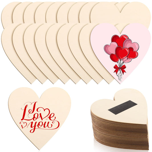 Qunclay 40 Pcs 5 inch Wooden Heart Magnets for Crafts, Unfinished Wood Hearts Bulk, DIY Fridge Magnets, for Painting, Gift, Mother's Day, Father's Day, Wedding, Home, Party Decorations