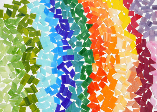 Lanyani Medium Size Glass Mosaic Tiles Pieces 1.3 Pounds Bulk, 400pcs Mixed Vibrant Color Stained Glass Pieces Tile for DIY Crafts Mosaic Making, Pre-Cut Tiles in 4 Shapes