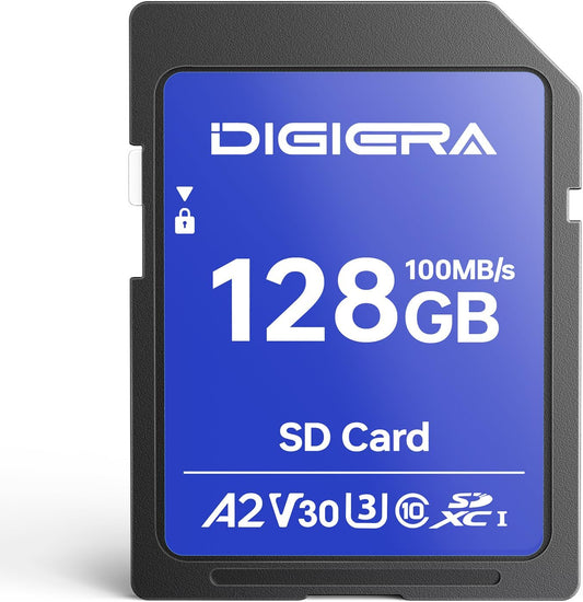 128GB CS100 100MB/s, C10, U3, V30, 4K (1 Pack) DIGIERA SDXC UHS-I Memory Card - up to UHD, SD Card for Computers