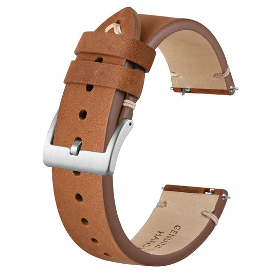 BISONSTRAP Distressed Leather Watch Strap, Watch Replacement Bands for Men, Quick Release Spring Bars, 20mm, Toffee Brown (Silver Buckle)