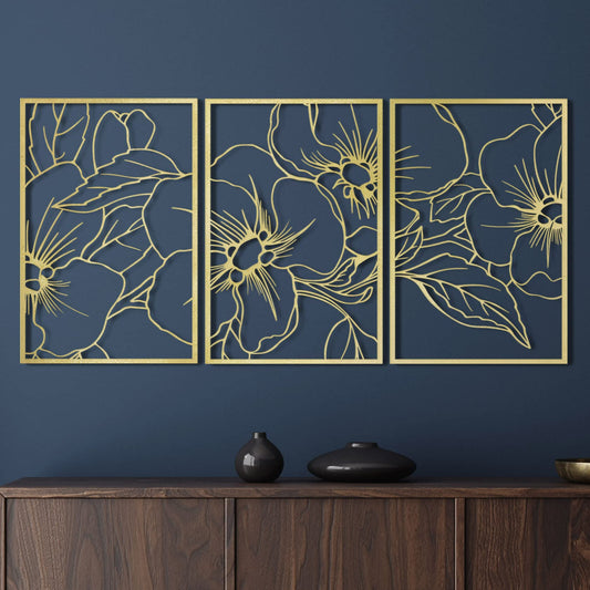 Vivegate Gold Minimalist Floral Single Line Metal Wall Art Decor - 18"X12" 3 Packs Gold Floral Abstract Minimalist Lines Wall signs for Hanging home wall decor