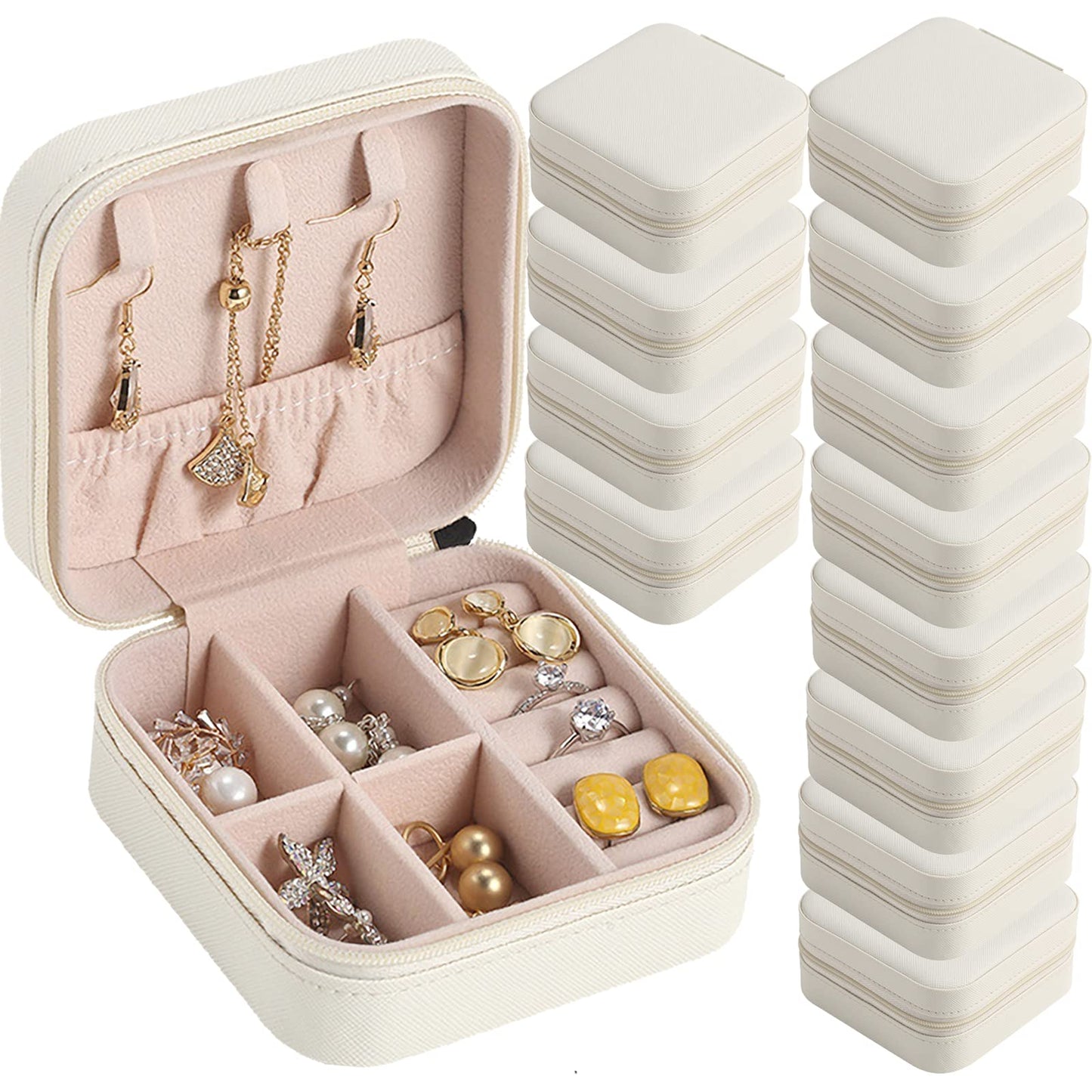 CIPIDI Travel Jewelry Case Bridesmaid Gifts Box,12 Pack Small Jewelry Box Mini Jewelry Organizer,PU Leather Portable Earring Storage Box for Women Girls Bridesmaid Proposal Gifts