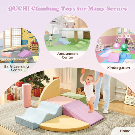 QUCHI Climbing Toys for Toddlers, Toddler Climbing Toys Indoor, 7-Piece Soft Foam Climbing Blocks Set, Toddler Playtime Corner Climber Indoor Foam Play Gym for Climbing Crawling and Sliding