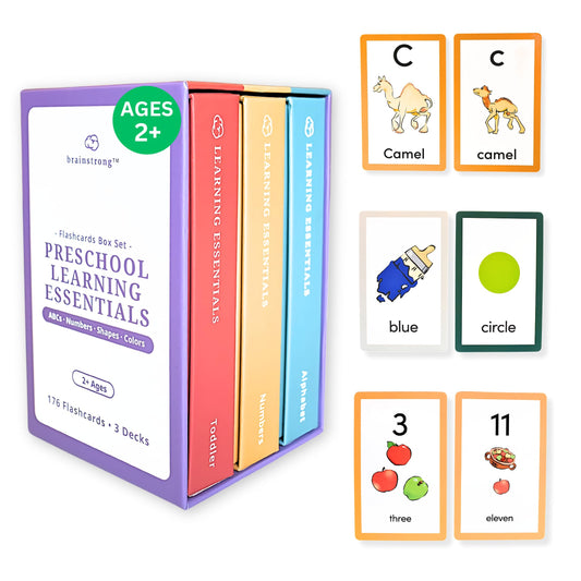 BRAINSTRONG Preschool and Toddler Flashcards | Ages 2-5 | Preschool - Kindergarten | Letter Numbers Shapes Colors | Brainstrong Premium Flash Cards | Preschool Learning Esssentials in Three Decks