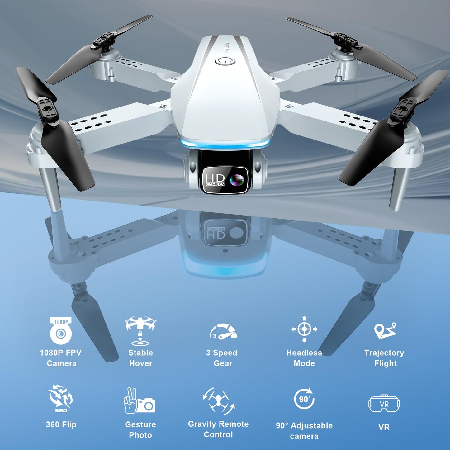 Oddire Drone with Camera - Drones for Adults with 2 Batteries, Carrying Case, 1080P HD Foldable Drone with Stable Hover, Trajectory Flight, Gravity Control, One Key Take Off/Land, 3D Flip, Toys