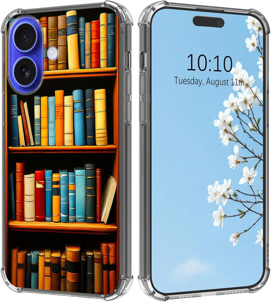 BFSEROBJ 17 17 6.3 inch 2025 for iPhone Case with a Bookshelf Pattern Design Ultra-Thin Clear Soft TPU Silicone Drop