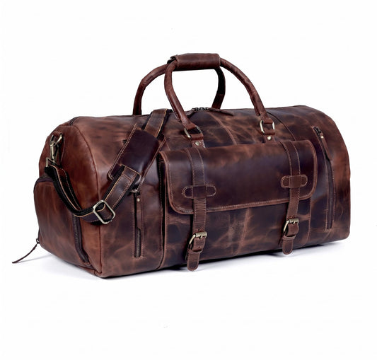 Cureo 24 Inch Genuine Leather Duffle Bag for Men and Women Travel Overnight Weekender Sports Gym Carry on Luggage