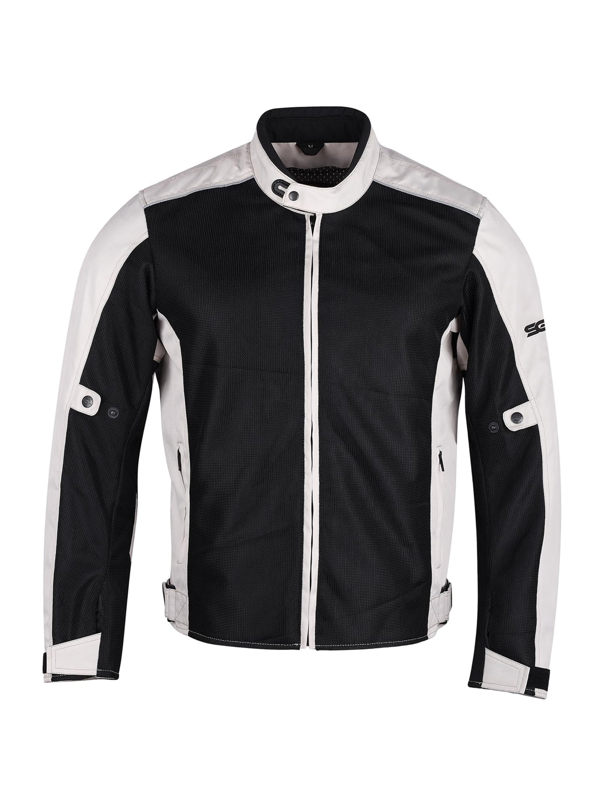 SGR Cool Mesh Cotton Motorcycle Jacket, Black with White Contrast, Zip Front Closure, Protective Riding Gear