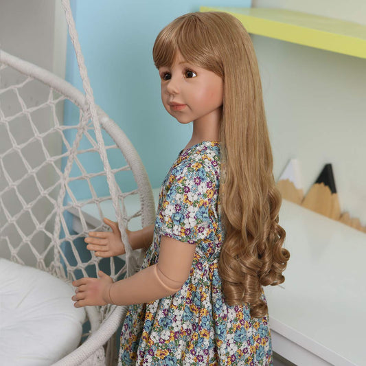 47inch Reborn Toddler Doll,Huge Baby Full Body Hard Vinyl Smile Girls Real Child Realistic Newborn Toddler Dolls Girl Age 4 Dress Model Brown Hair Girl Collectible Floral Dress