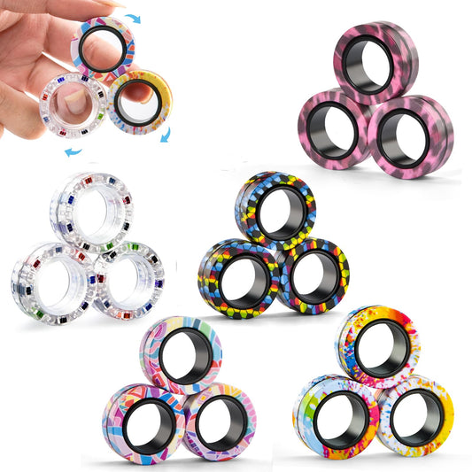 15PCS Magnetic Rings Fidget Toys for Adults,Party Favors Stocking Stuffers for Teens Boy for Teens Boy,Fidget Spinner Rings for Anxiety Relief Therapy Toys Ages 8-13, for Girls