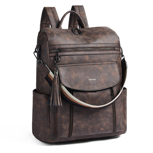 Shrrie Laptop Backpack for Women 15.6 inch,Travel Leather Backpack Purse Nurse Teacher Carry on Backpack Computer Bag,Professional Water-Resistant College Business Work Casual Daypack,Nubuck Coffee