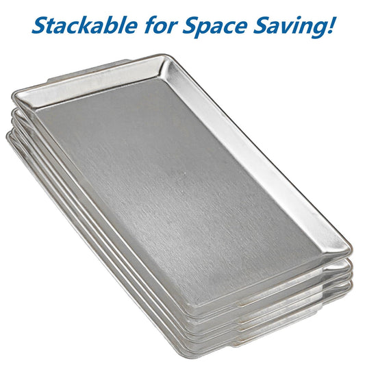 15.8" x 9.5" Large Serving Platters, Stainless Steel Heavy-Duty Large Serving Trays, Silver Rectangular Plates for Food, Fruit, Party, Wedding, Christmas, Chip and Scratch Resistant