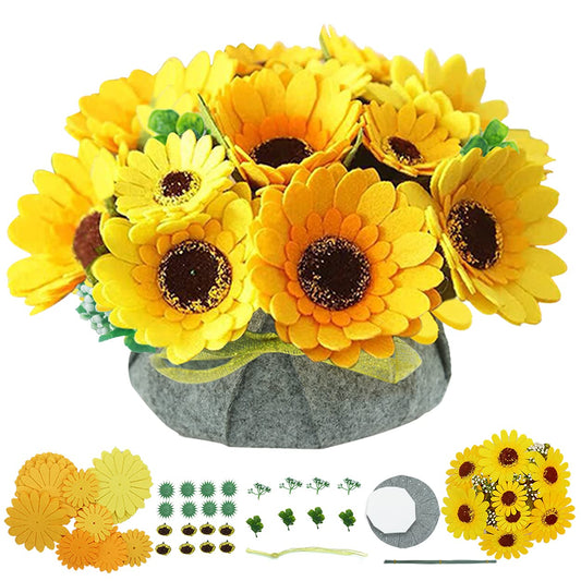 BAZIMA DIY Felt Flower Art Craft Kit, DIY Sunflower Pot Bonsai Kit, Floral Gifts, Beginner Craft Kit, Arrange Pre-Cut Flowers and Foliage