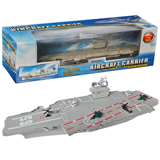 OTONOPI 18.5 Inch Aircraft Carrier Battleship Army Toys with 6 Warships Fighter Jets Warplanes Helicopter, Military Aircraft Carrier Model Ships for Kids Boys Girls