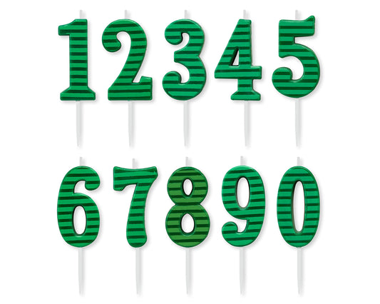 Papyrus Number Birthday Candles Pack, Green Stripes (10-Count)