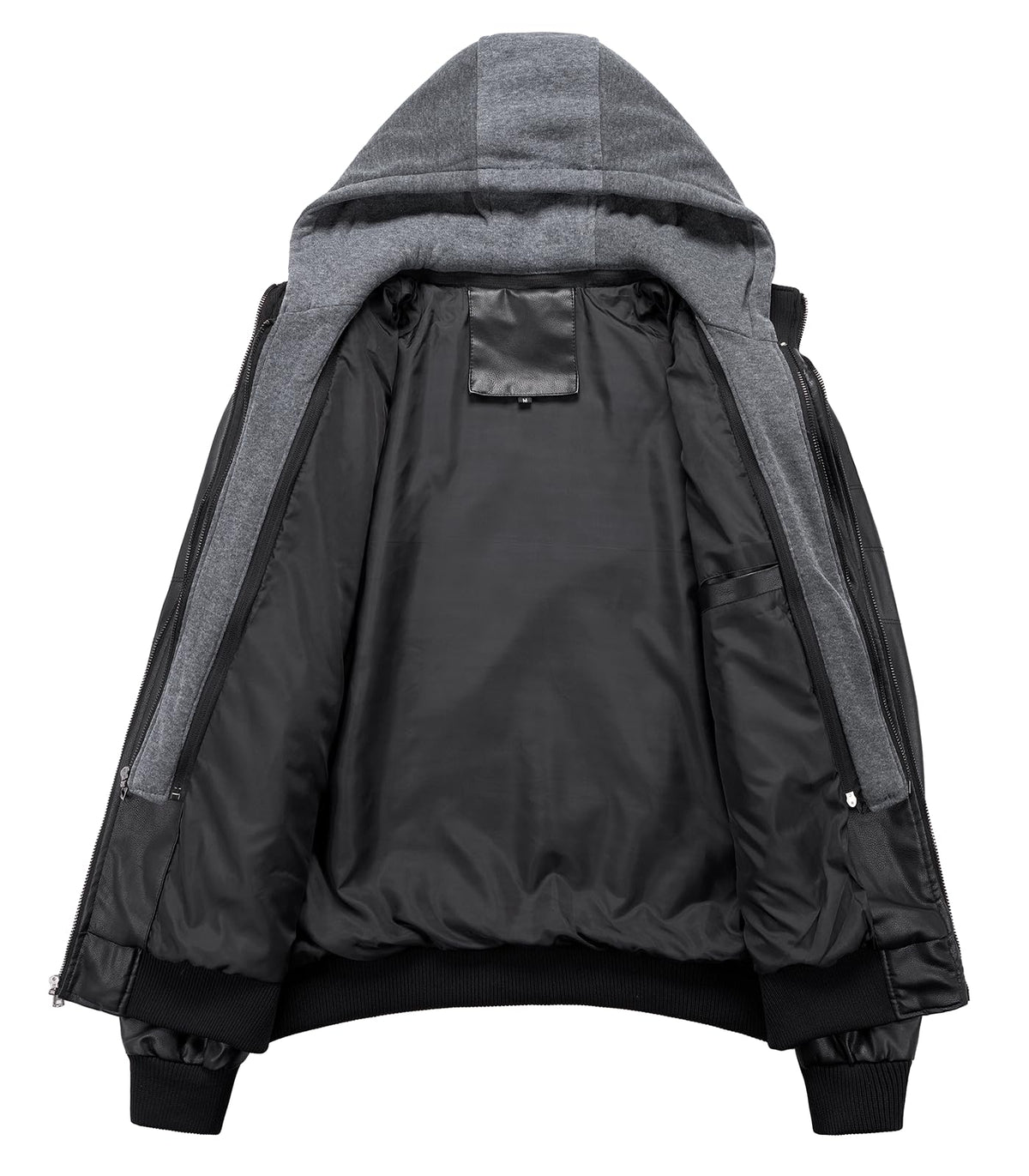 INVACHI Men's Faux Leather Motorcycle Jacket with Removable Hood, Black