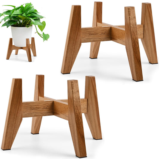 RAINBLELAND Wood Plant Stand Indoor (Set of 2) – 7 Inch Acacia Wood Plant Holder Stand for Pots, Small Mid Century Modern Planter Stand, 6 Inch Height Elevated Wooden Plant Stand (Stand Only)