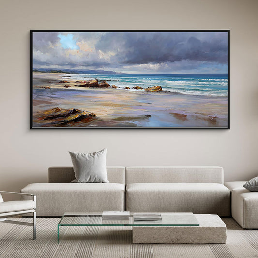 yiijeah Beach Wall Art Large Landscape Canvas Coastal Blue Picture Horizontal Artwork for Walls Ocean Prints Big Paintings Living Room Bedroom Office Home Decor 58x29 Inches