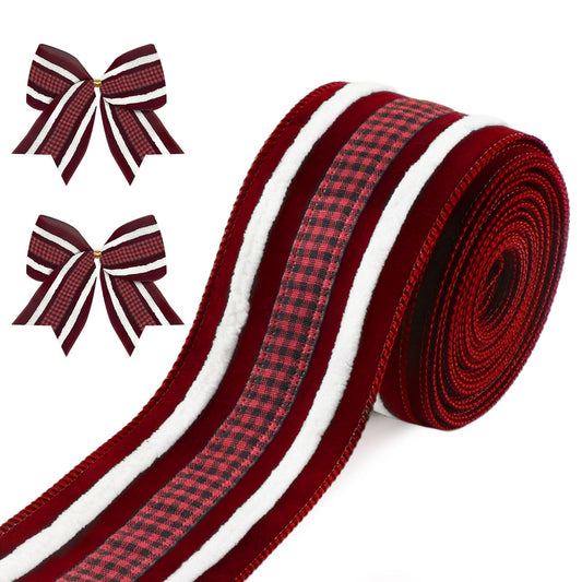 2.5" × 10 Yards Christmas Ribbons for Bows, Xmas Wired Edge Ribbon Winter Holiday Red Velvet Ribbons for Gift Wrapping Christmas Decoration Supplies