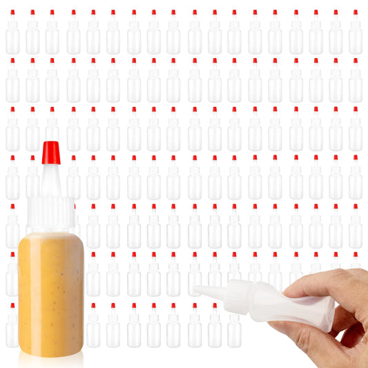 QUYLIXX 120 Pcs Squeeze Bottle for Liquids, Mini Sauce Bottles with Squeeze Top Caps, for Icing Cookie Decorating Sauces Condiments Arts Crafts (1 Oz)