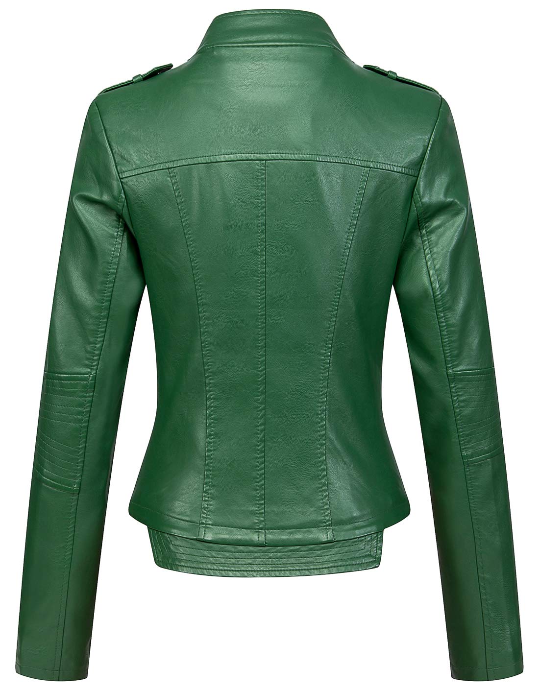 chouyatou Women's Candy Color Asymmetric Zip Slim Faux Leather Cropped Moto Jacket (Medium, Green)