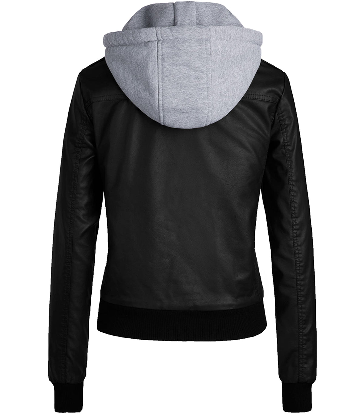 wantdo Women's Quilted Classic Faux Leather Short Jackets with Hood Black M