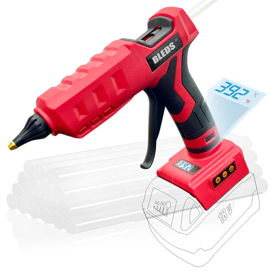 BLEDS 100W Cordless Glue Gun for Milwaukee 18V Battery, LED Digital Temperature Adjustable 212-392°F, High Output Handheld Power Full Size Heavy Duty Hot Glue Gun with 10 Glue Sticks (Tool only)