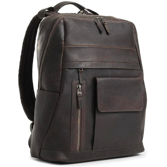 VELEZ Dark Brown Leather Backpack for Men & Women - Large Capacity Laptop Travel Backpack with 17" Sleeve - Vintage Travel Bag with Adjustable Straps, Multiple Pockets & Trolley Sleeve