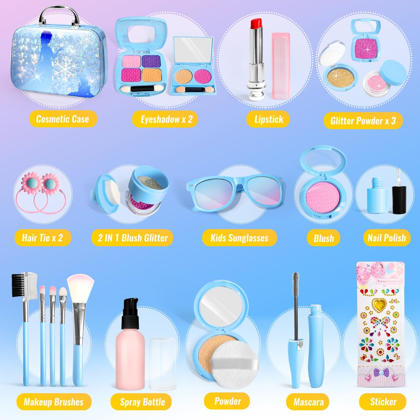 INNOCHEER Pretend Makeup for Toddlers, Fake Play Makeup for Little Girls, Frozen Toy Makeup Set for Girls, Birthday Christmas Princess Gifts Toddler Girl Toys Age 3 4 5 6 7 8 (Not Real Makeup)