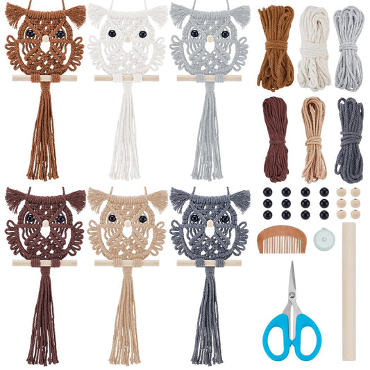 ACRNIGHEET 6PCS Macrame Owl Kit, Boho Owl Macrame Wall Hanging Supplies Decor, Macrame Kit for Adults Beginners, DIY Macrame Kits Includes Instruction with Video Home Decor Craft Kits for Adults