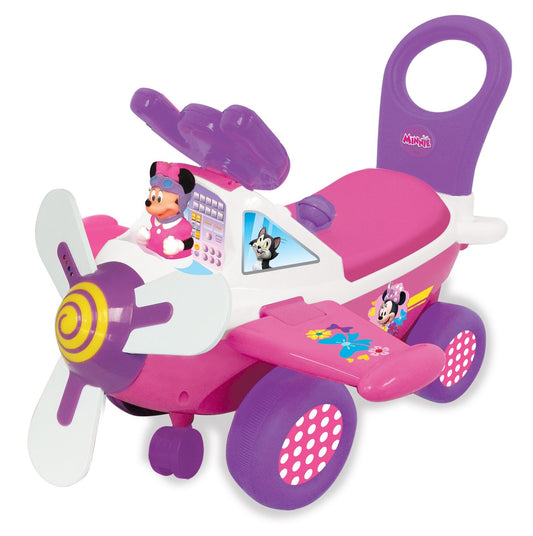 Kiddieland Disney My First Minnie Ride-On Plane Toy with Music, Lights & Sounds, Steering Wheel, 360° Turning, Horn, Foot-to-Floor Toddler Vehicle