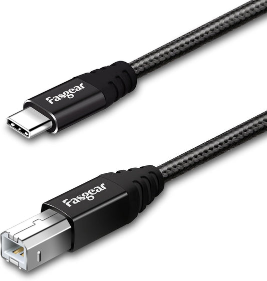 3ft 2.0 (3ft, Fasgear Type C to USB B Cable Nylon Braided Printer Scanner Cord with Metal Connector Compatible