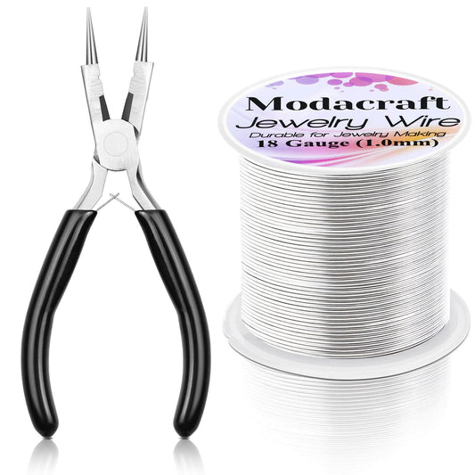 Modacraft 18 Gauge Silver Jewelry Wire & 4-in-1 Pliers Kit - 65FT Anti-Tarnish Craft Wire (1mm) for Wire Wrapping, DIY Jewelry, Christmas Ornaments & Holiday Decor