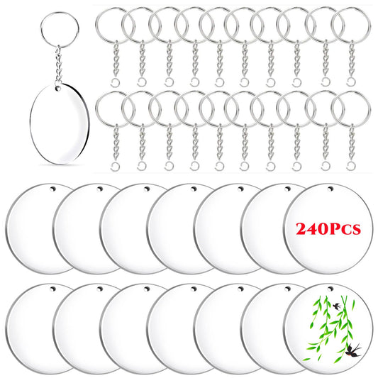 Senbota 240 Pieces Bulk Unfinished Clear Acrylic Keychain Blanks Tag Accessories for Everyday DIY Crafts（Clear）
