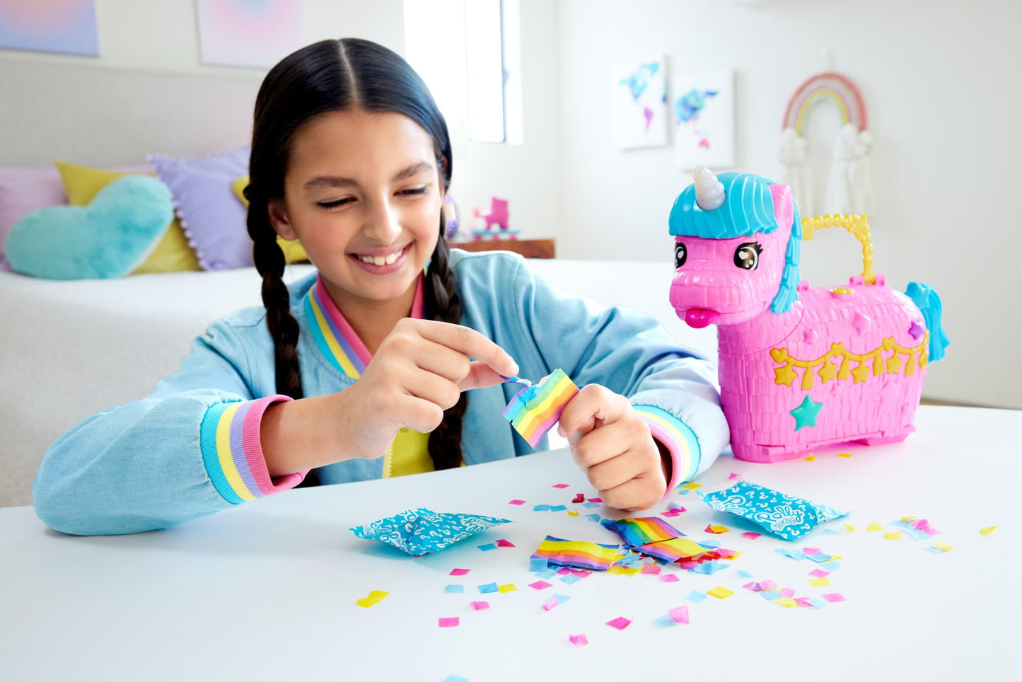 Polly Pocket Unicorn Partilandia Pinata Pencil Case with 2 Mini Dolls & 25 Party Themed Accessories, Toy +4 Years (HYD96)