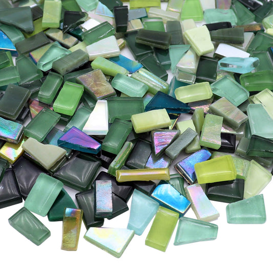 LITMIND 1.1LB Green Mixed Irregular Glass Scraps Mosaic Tiles for Crafts - Hand-Cut Mosaic Glass Pieces with Backing - Ideal for Mosaic Crafts, Puzzles, and Artwork Projects