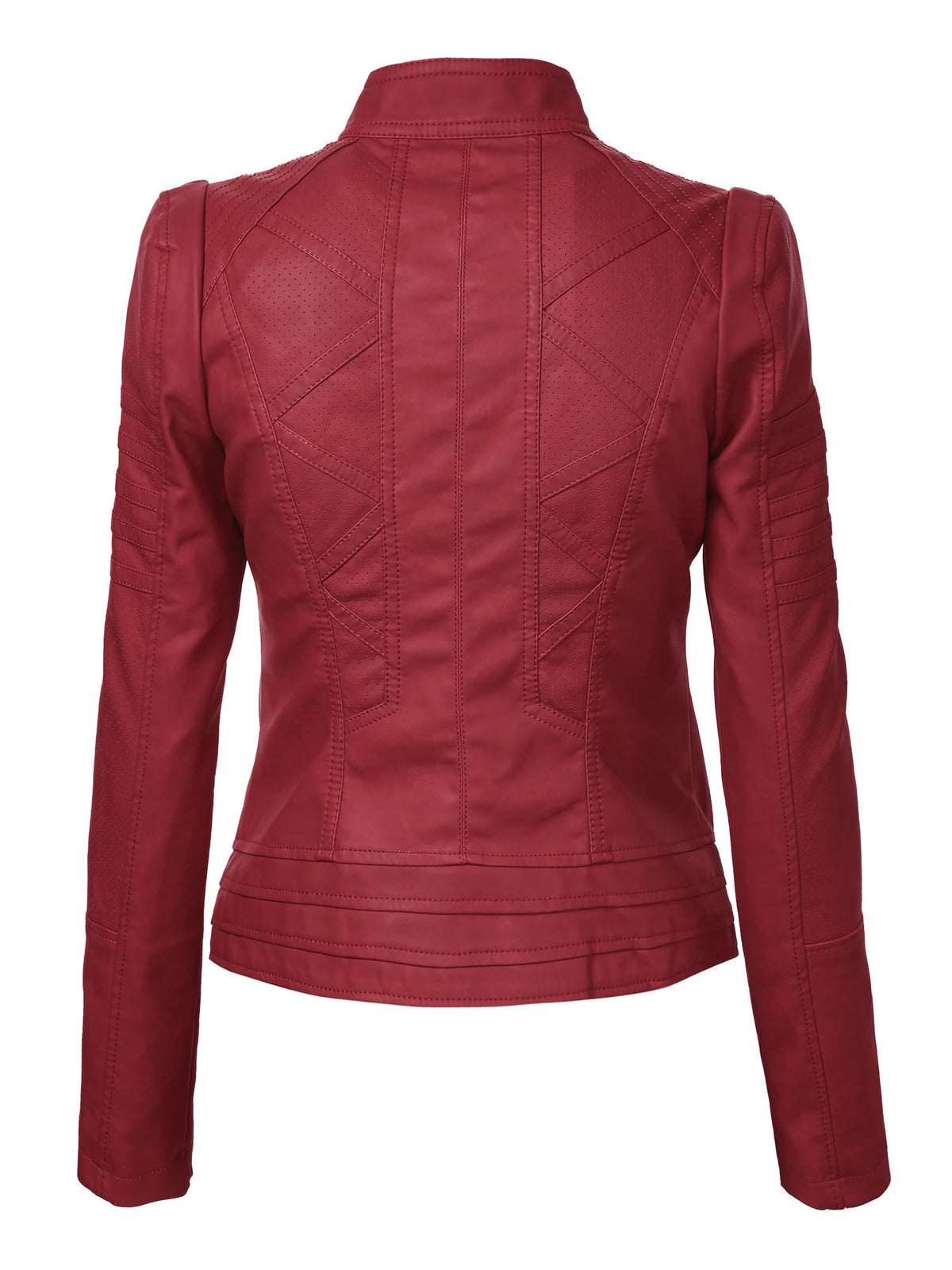 MBJ WJC746 Womens Vegan Leather Motorcycle Jacket S RED