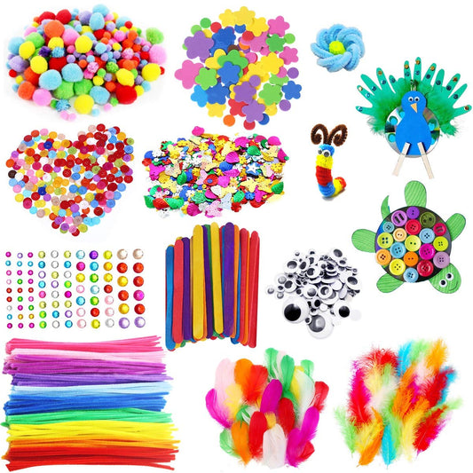 CH HAICHENG Arts and Crafts Supplies Including Feathers, Pipe Cleaners, Wiggle Googly Eyes, Pom Poms, Buttons, Ice Cream Sticks, Sequins and So On Supplies Crafts