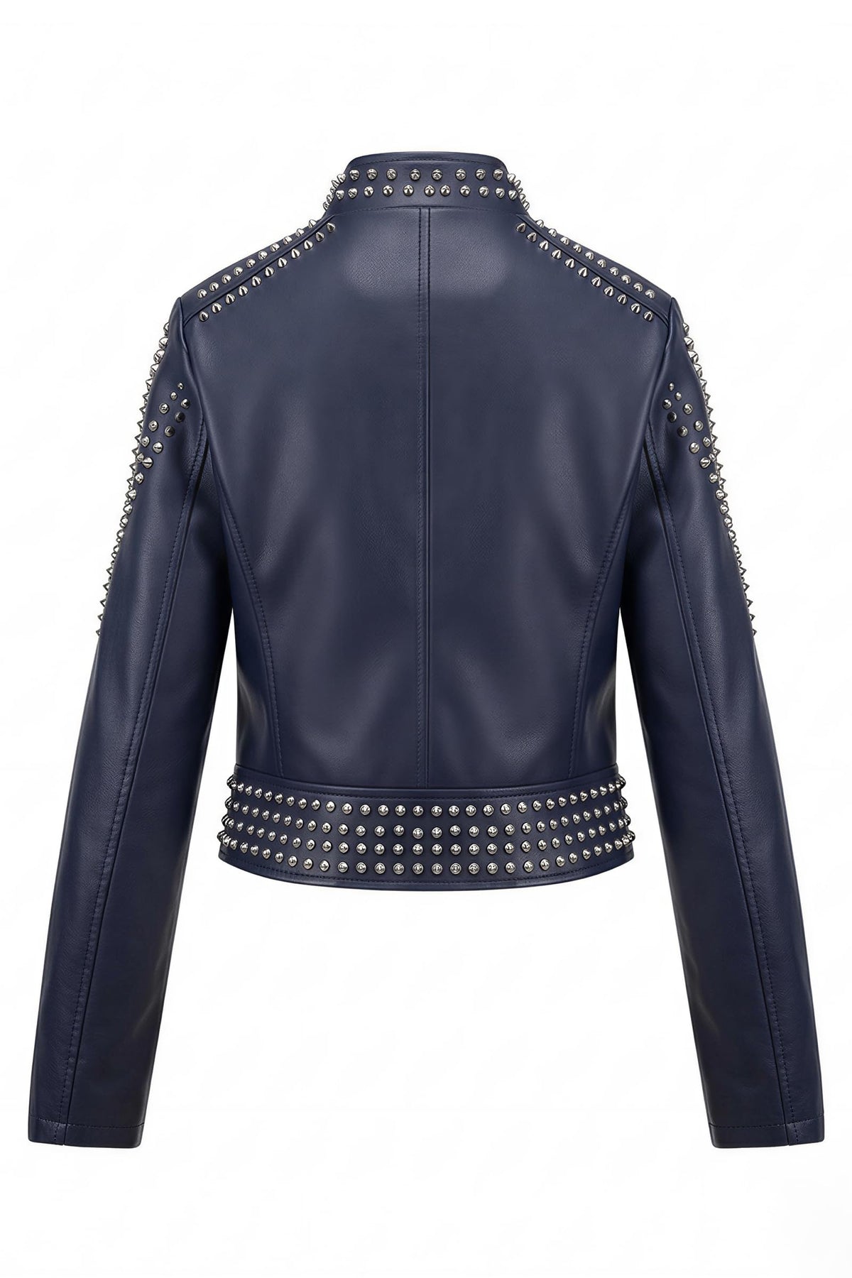 Bellivera Women's Faux Leather Moto Studded Rivet Casual Jacket D.Blue L