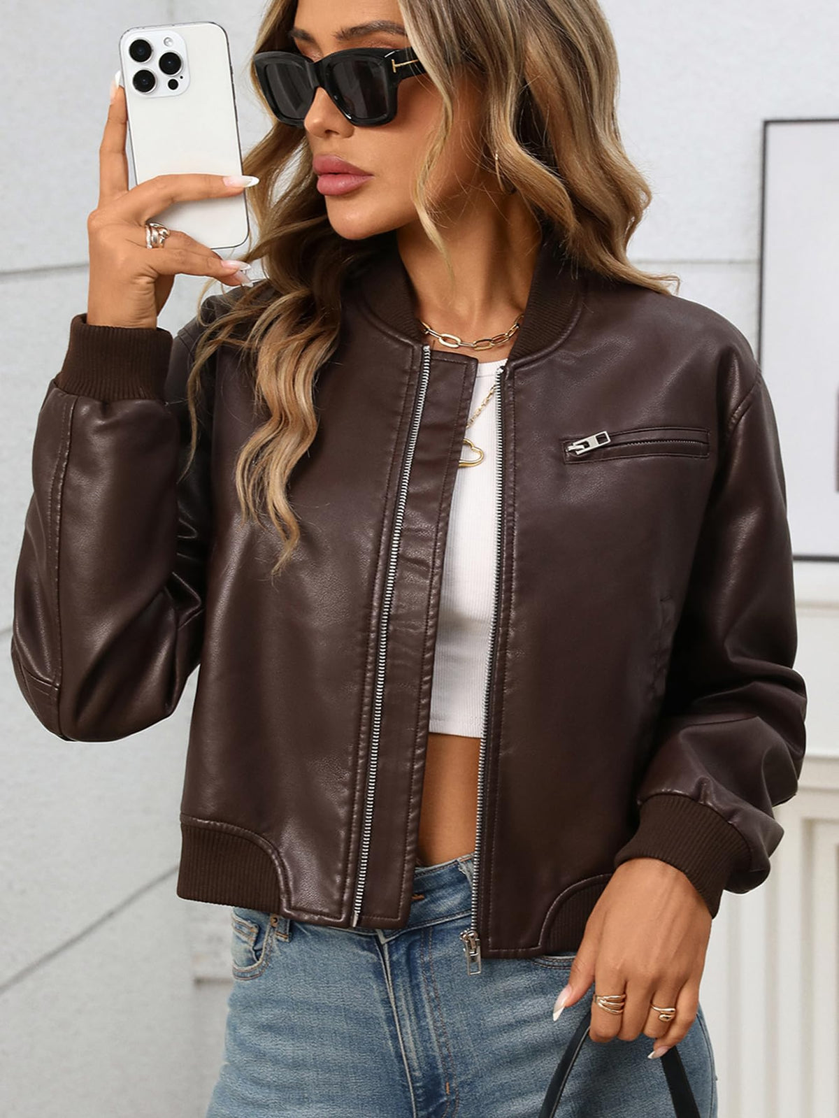 LY VAREY LIN Womens Faux Leather Varsity Jacket Biker Baseball Streetwear Casual Coat(Black,S)