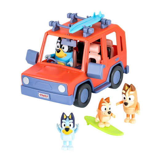 Bluey Heeler 4WD Family Toddler Toy Car with 4 Figures, Surfboards and Sticker Sheet, Pretend Play, Bluey Toys for Kids Ages 3+, Amazon Exclusive