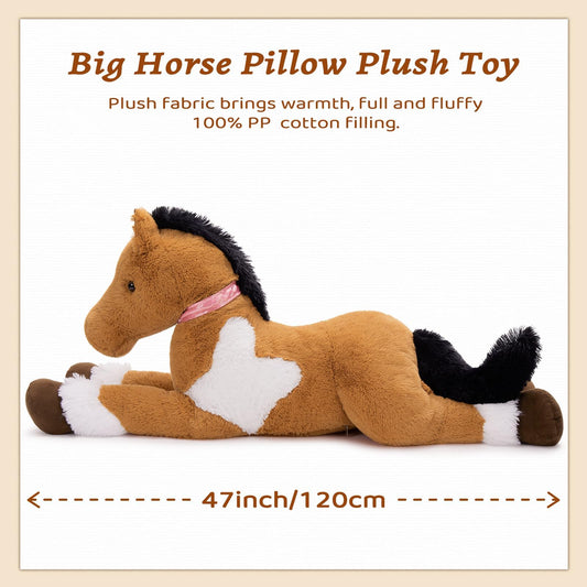 MaoGoLan Large Horse Stuffed Animal, Big Horse Plush Toy for Girl Boy, Ridable Stuffy Pony for Kid, Stuffed Pony Plush Pillow for Baby Shower, Mother's Day Birthday Gifts, Party Favor Decor, 47 inches