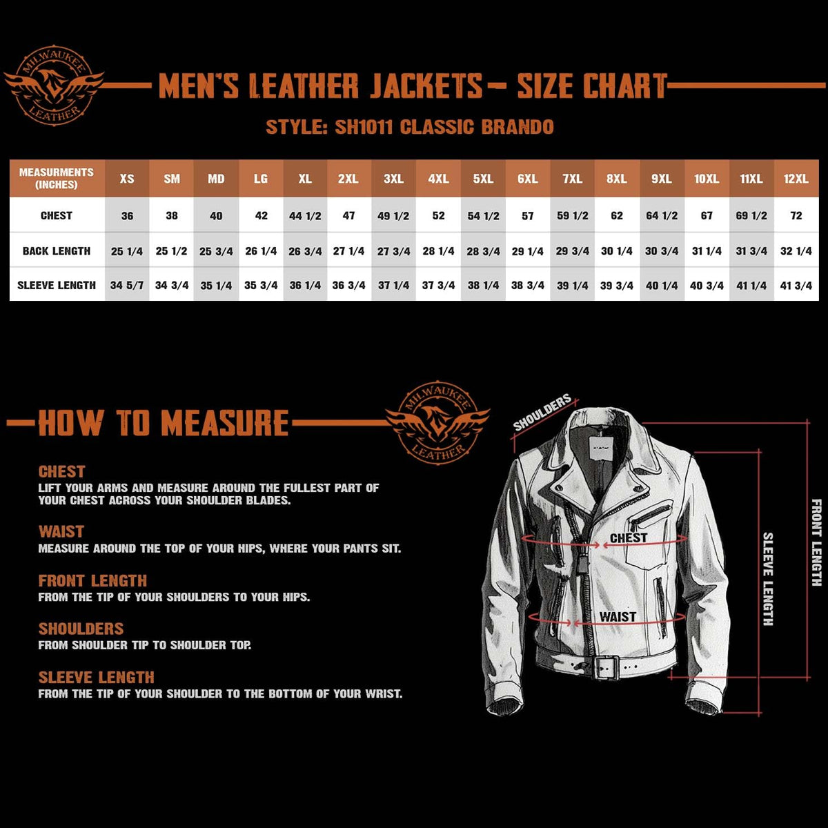 Milwaukee Leather SH1011 Men's Classic Brando Premium Leather Black Motorcycle Riders Leather Jacket w/Side Laces - Medium