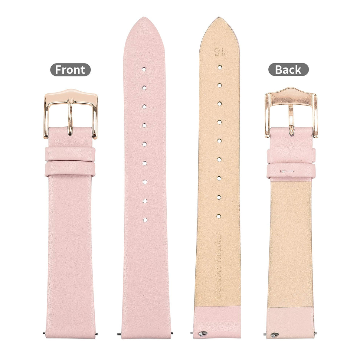 EACHE Women Pink Leather Watch Bands 14mm Quick Release Thin Leather Watch Straps for Ladies With Rose Gold Buckle