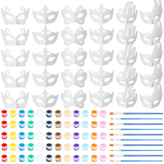 HyDren 30 Sets Mardi Gras DIY White Masquerade Mask Craft Half Face Paintable Blank Paper Mask for Cosplay Party Supplies