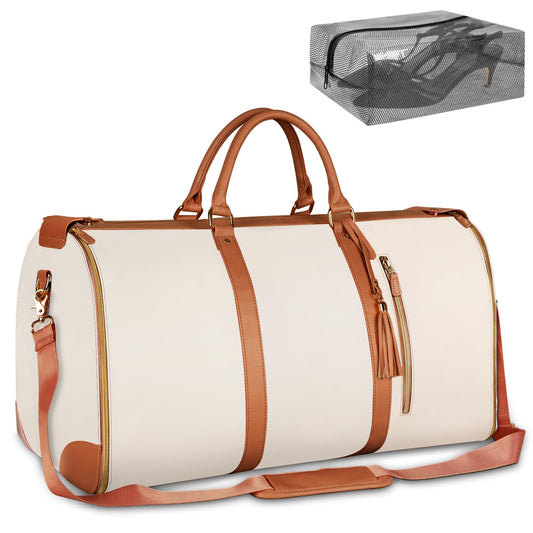 Ytonet Garment Bags for Travel, Convertible Carry on Garment Bag Large Duffle Bags for Women, 2 in 1 Hanging Suitcase Suit Water Resistant Duffel Travel Bags with Shoe Pouch, Beige