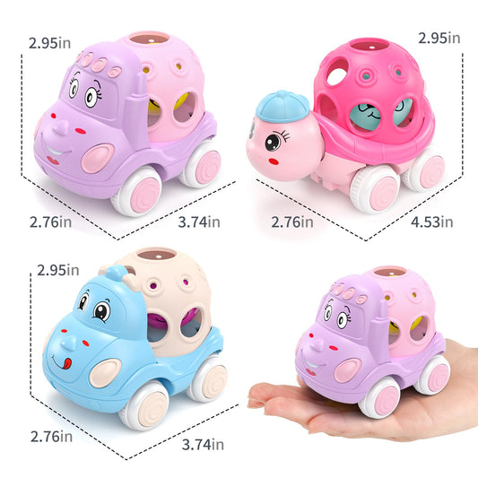 BeAndge Baby Girl Toys Gifts for 1 2 Year Old Girls, Pink Cars for Babies 6-12 12-18 Months, Push and Go Trucks for Toddlers, Soft Rattle Toys for One 1+ Infants First Birthday Easter Gifts