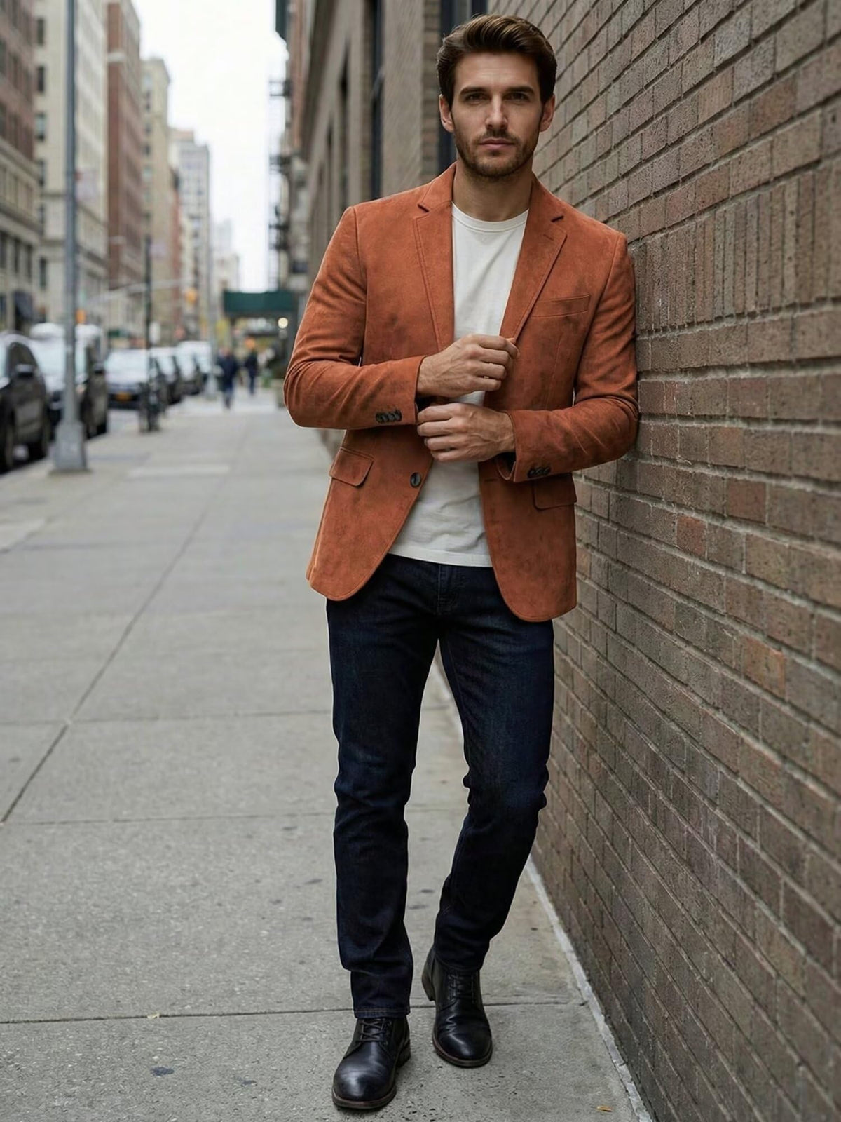 Mens Suede Jacket Sports Coats for Men Western Cowboy Style Faux Leather Suede Blazer for Men Business Work Daily Lightweight Mens Suit Jacket Coffee, M